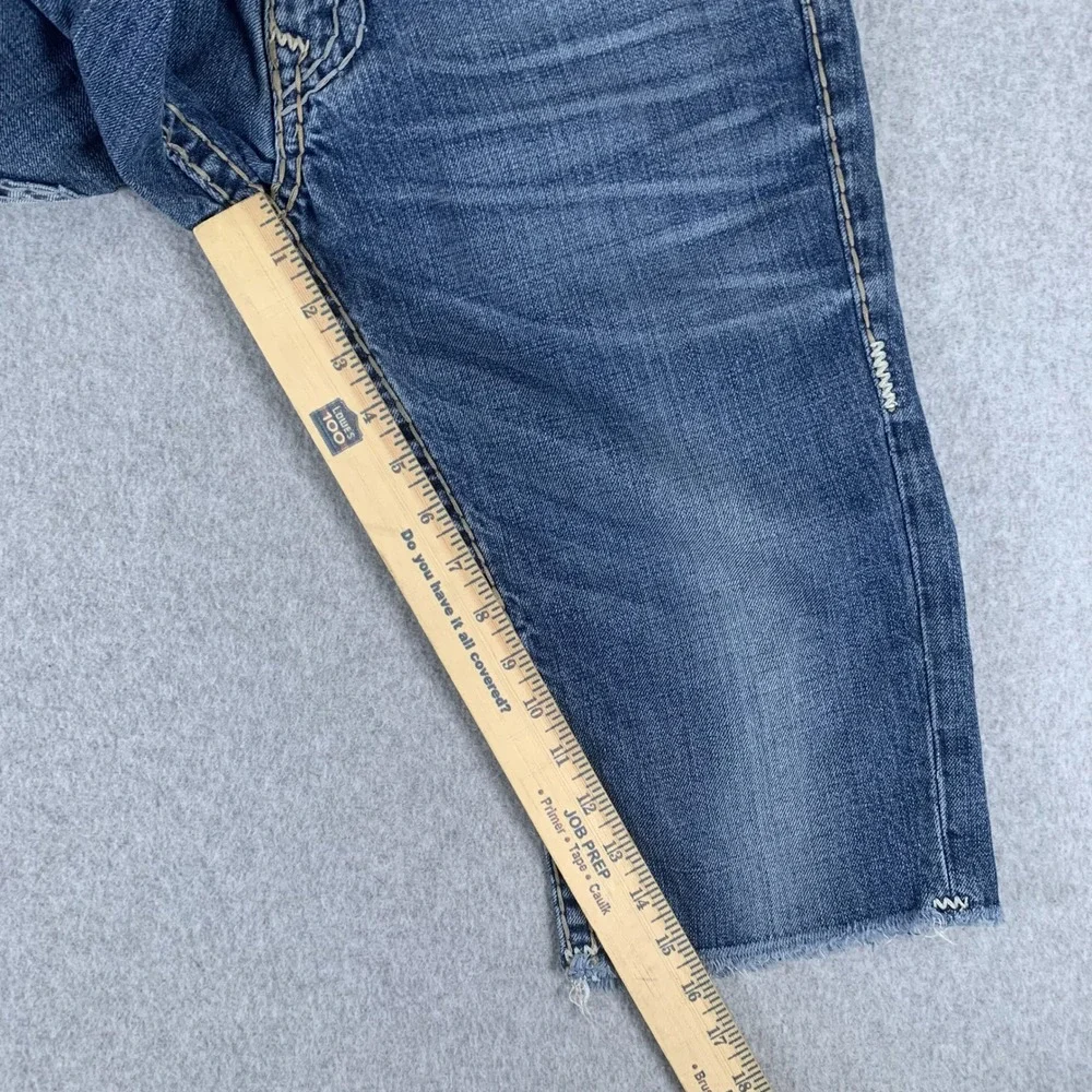 True Religion Cut Off Denim Shorts Mens 29 Blue Flap Pocket Straight Raw Hem
